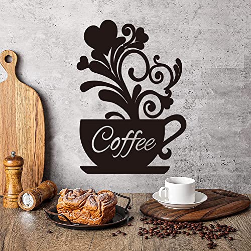 Coffee Wall Art Coffee Bar Wall Metal Decor Sign Black Coffee Cup Silhouette Large Hard Cup Signs Wall Art Sculptures Cafe Themed Scrolled Decor 13.6x9.7 in for Home Kitchen Decorations Present